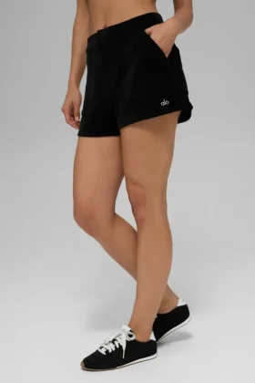 Shorts « On Duty » en micro-velours côtelé – Noir