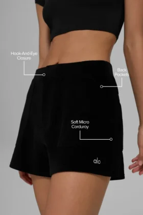 Shorts « On Duty » en micro-velours côtelé – Noir