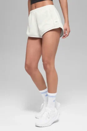 Shorts Retreat en polaire – Blanc chiné gris