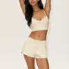 Shorts Riviera taille basse en mélange de lin - Beige sable