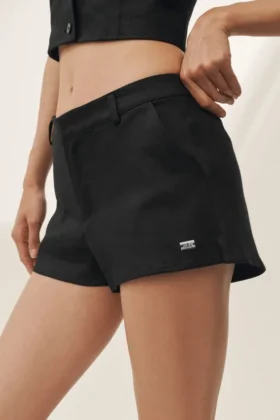Shorts Riviera taille basse en mélange de lin – Noir