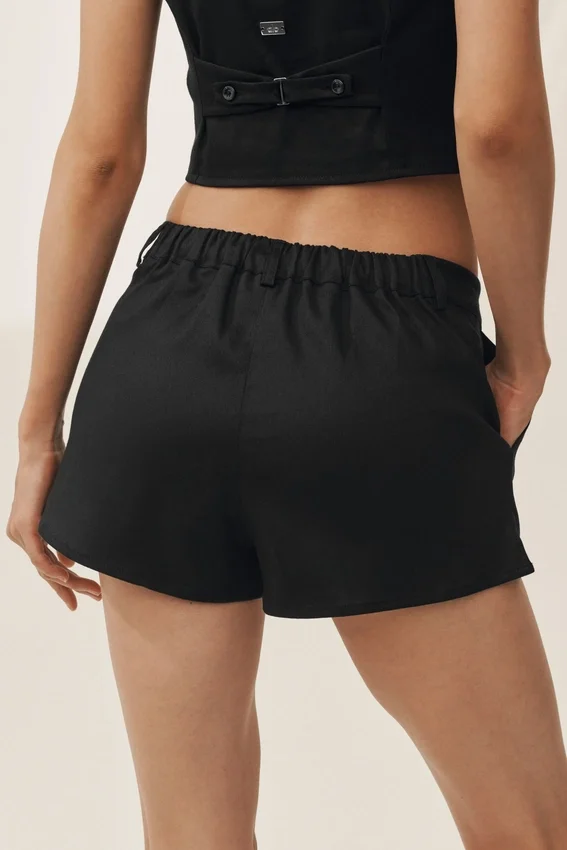 Shorts Riviera taille basse en mélange de lin – Noir