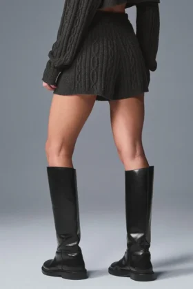 Shorts Winter Bliss à mailles torsadées – Gris chiné foncé