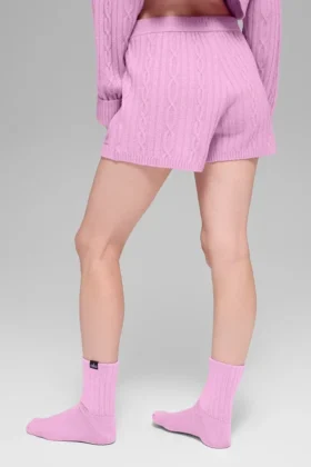 Shorts « Winter Bliss » à mailles torsadées – Rose « Candy Heart »