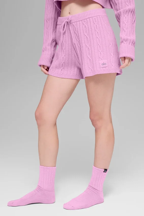 Shorts « Winter Bliss » à mailles torsadées – Rose « Candy Heart »
