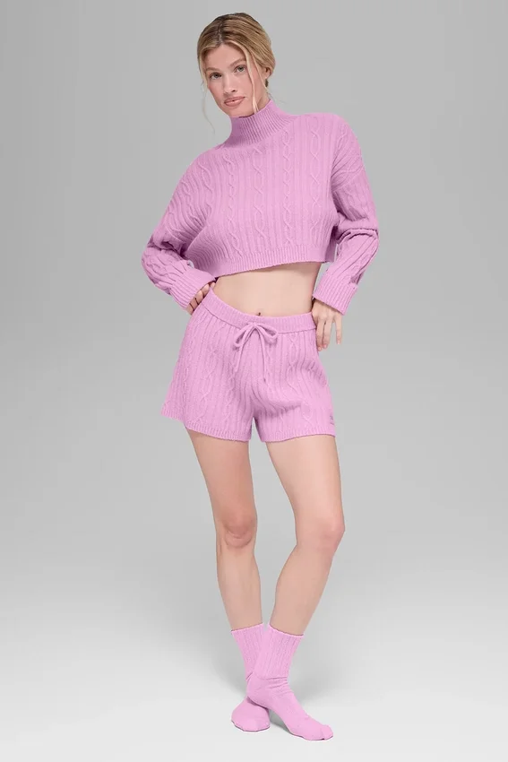 Shorts « Winter Bliss » à mailles torsadées – Rose « Candy Heart »
