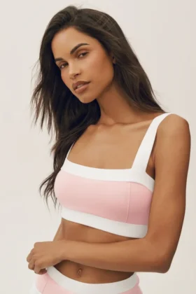 Soutien-gorge « Capri Dream » en coton et cachemire – Rose ensoleillé/Blanc