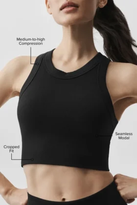 Soutien-gorge Delight à col haut en modal sans coutures et à texture côtelée – Noir