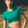 Soutien-gorge à manches courtes Alo Softsculpt « Amp It up » - Emerald Isle
