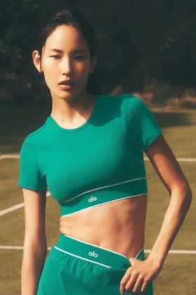 Soutien-gorge à manches courtes Alo Softsculpt « Amp It up » - Emerald Isle