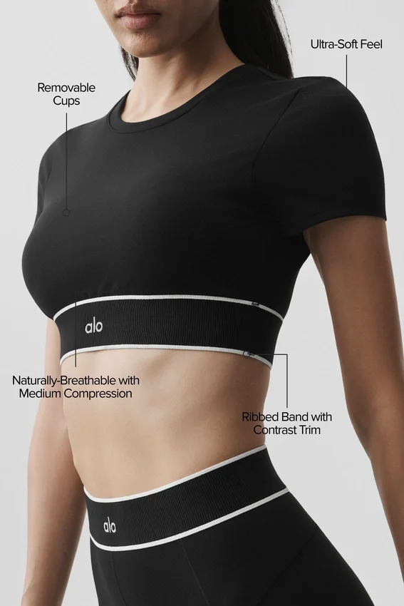 Soutien-gorge à manches courtes Alo Softsculpt Amp It up - Noir