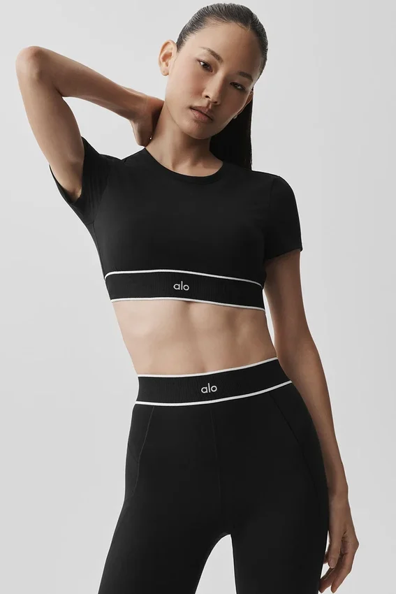 Soutien-gorge à manches courtes Alo Softsculpt Amp It up - Noir