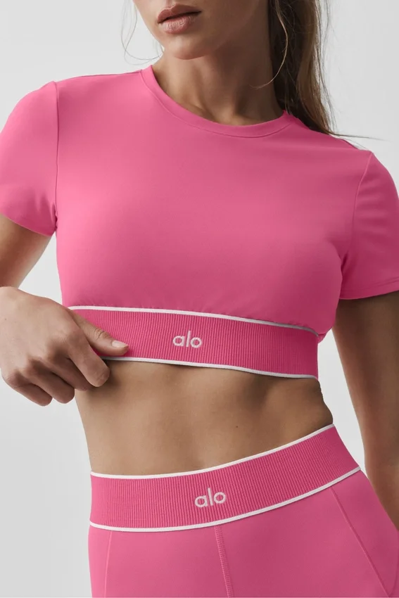 Soutien-gorge à manches courtes Alo Softsculpt « Amp It up » - Rose paradisiaque