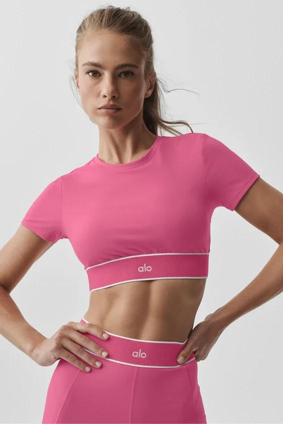 Soutien-gorge à manches courtes Alo Softsculpt « Amp It up » - Rose paradisiaque
