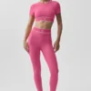 Soutien-gorge à manches courtes Alo Softsculpt « Amp It up » - Rose paradisiaque