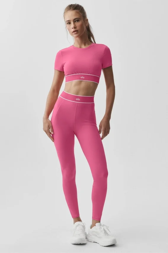 Soutien-gorge à manches courtes Alo Softsculpt « Amp It up » - Rose paradisiaque