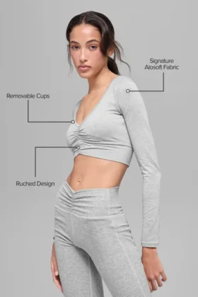 Soutien-gorge à manches longues Alosoft Intuition – Gris chiné athlétique