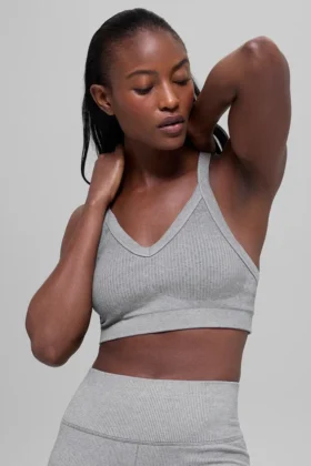 Soutien-gorge sans coutures à côtes bicolores - Gris brumeux clair chiné