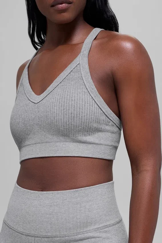 Soutien-gorge sans coutures à côtes bicolores - Gris brumeux clair chiné