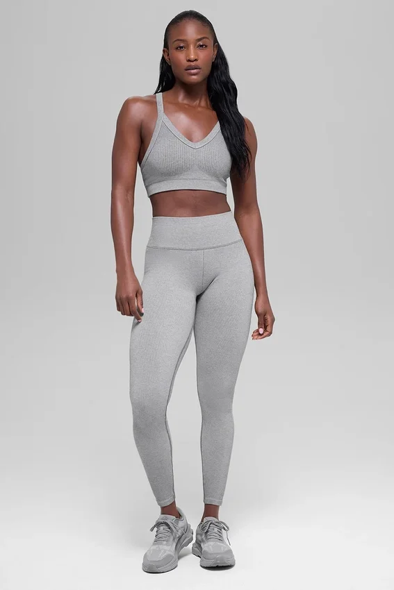 Soutien-gorge sans coutures à côtes bicolores - Gris brumeux clair chiné
