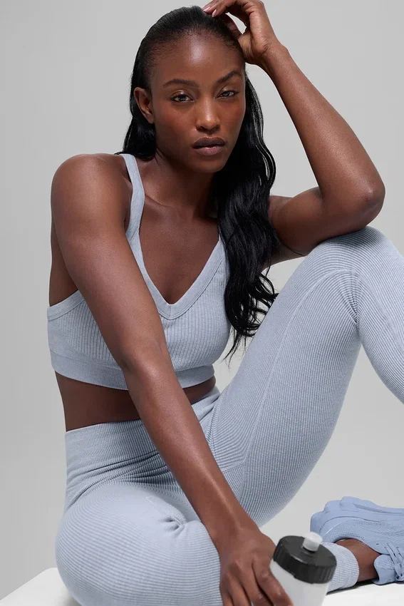 Soutien-gorge sans coutures à côtes bicolores - Gris givré d'hiver