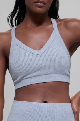 Soutien-gorge sans coutures à côtes bicolores – Gris givré d’hiver