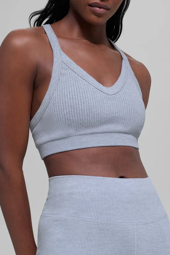 Soutien-gorge sans coutures à côtes bicolores - Gris givré d'hiver