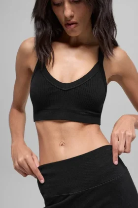 Soutien-gorge sans coutures à côtes bicolores - Noir
