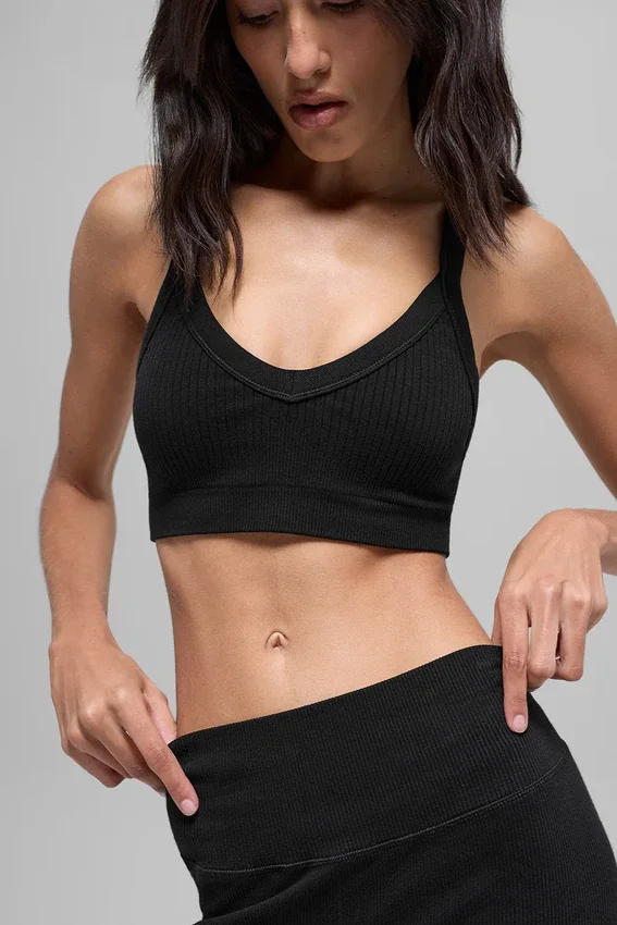 Soutien-gorge sans coutures à côtes bicolores - Noir