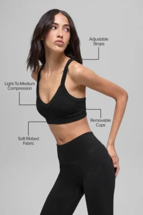 Soutien-gorge sans coutures à côtes bicolores – Noir