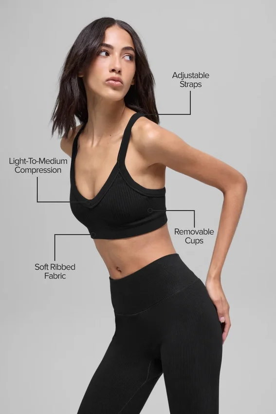 Soutien-gorge sans coutures à côtes bicolores - Noir