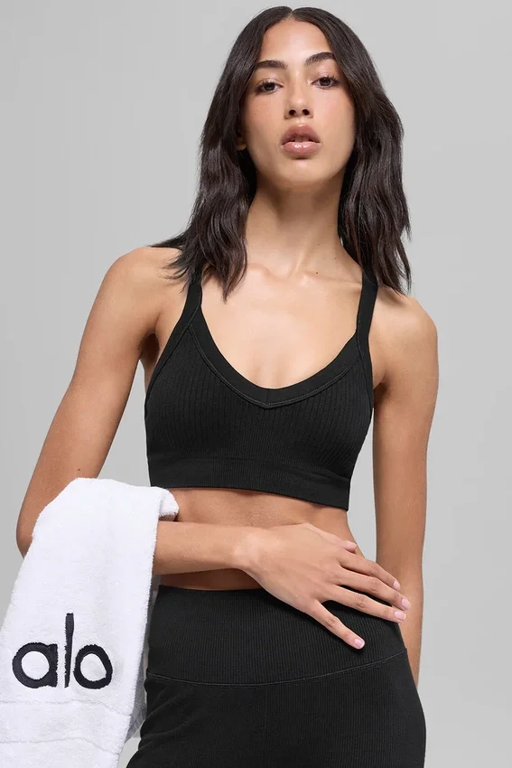 Soutien-gorge sans coutures à côtes bicolores - Noir