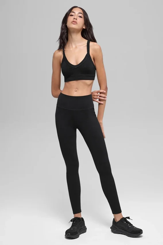Soutien-gorge sans coutures à côtes bicolores - Noir