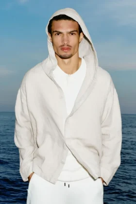 Sweat à capuche boutonné Linen Days - Beige