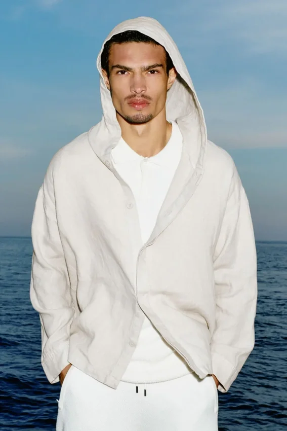 Sweat à capuche boutonné Linen Days - Beige