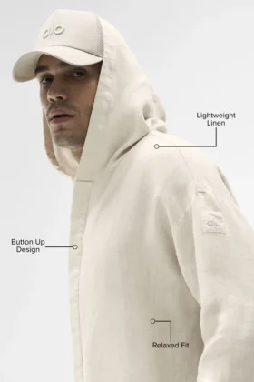 Sweat à capuche boutonné Linen Days – Beige
