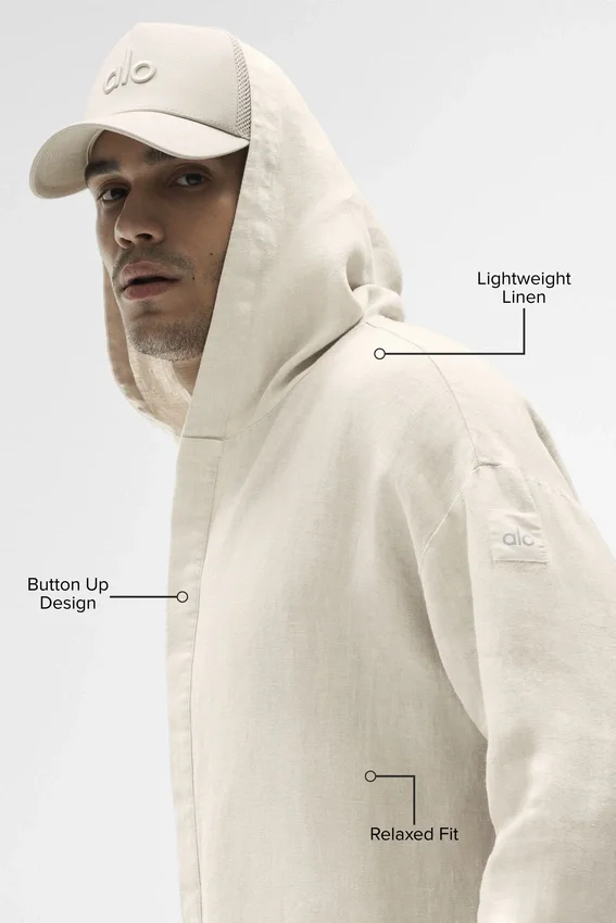 Sweat à capuche boutonné Linen Days - Beige