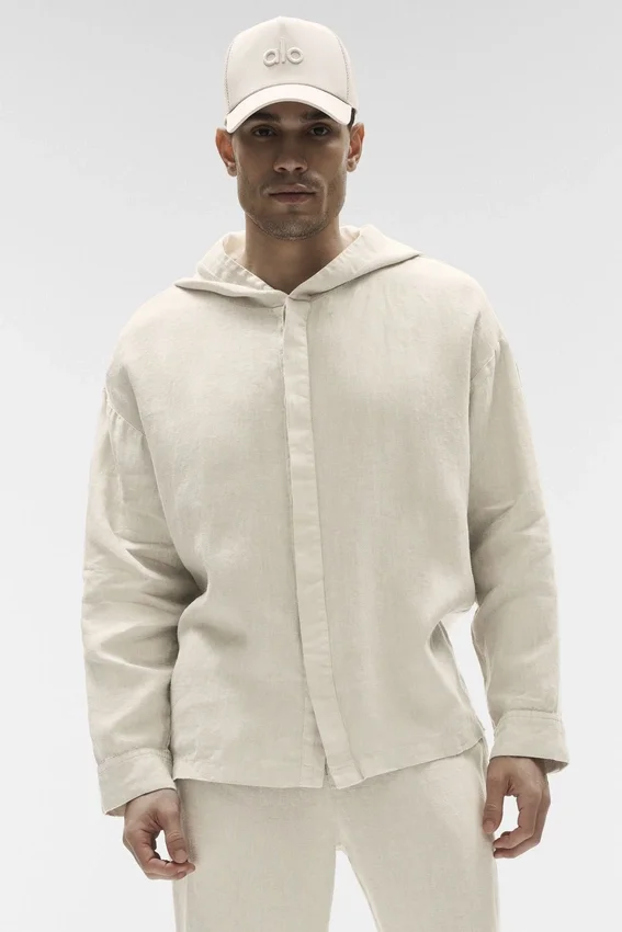 Sweat à capuche boutonné Linen Days - Beige