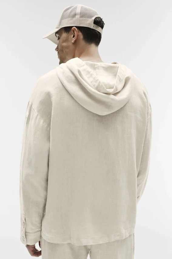 Sweat à capuche boutonné Linen Days - Beige