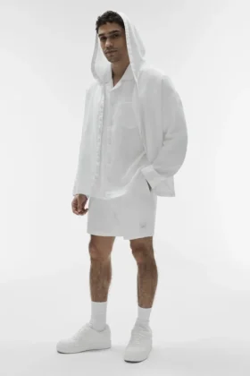 Sweat à capuche boutonné Linen Days - Blanc
