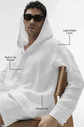 Sweat à capuche boutonné Linen Days – Blanc