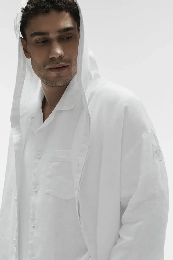 Sweat à capuche boutonné Linen Days - Blanc