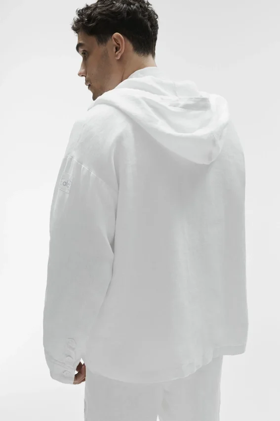Sweat à capuche boutonné Linen Days - Blanc