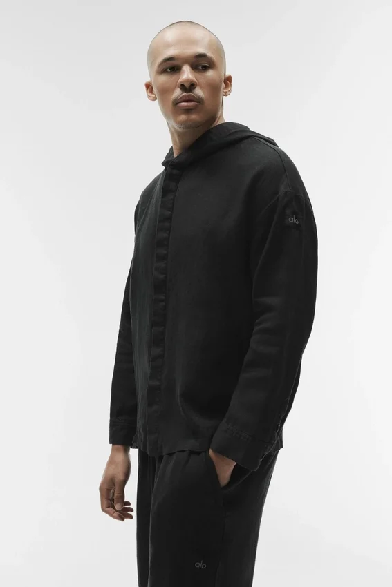 Sweat à capuche boutonné Linen Days - Noir