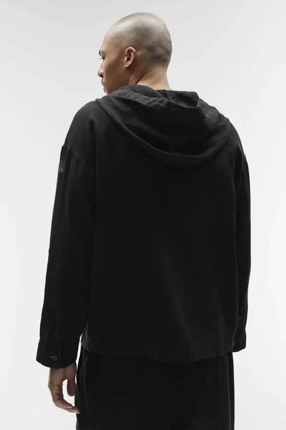 Sweat à capuche boutonné Linen Days - Noir