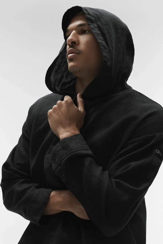 Sweat à capuche boutonné Linen Days - Noir