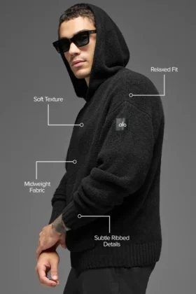 Sweat à capuche en maille texturée – Noir