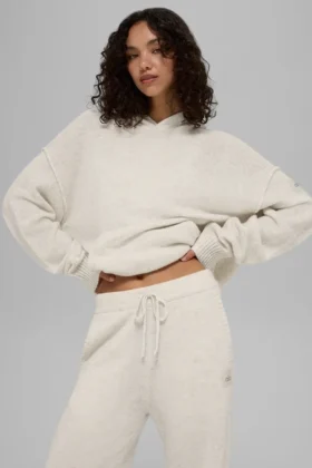 Sweat à capuche New Class en laine et cachemire - Blanc cassé chiné