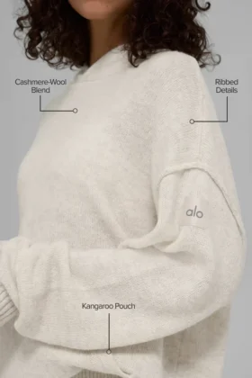 Sweat à capuche New Class en laine et cachemire – Blanc cassé chiné