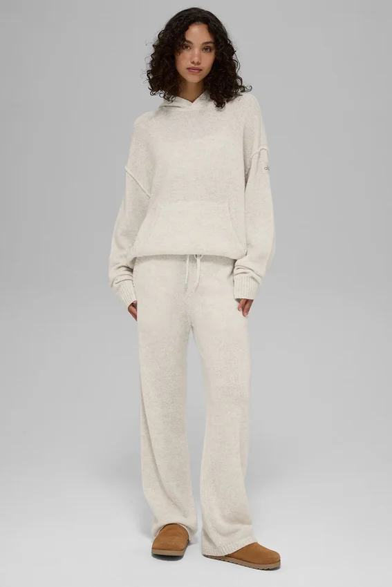 Sweat à capuche New Class en laine et cachemire - Blanc cassé chiné